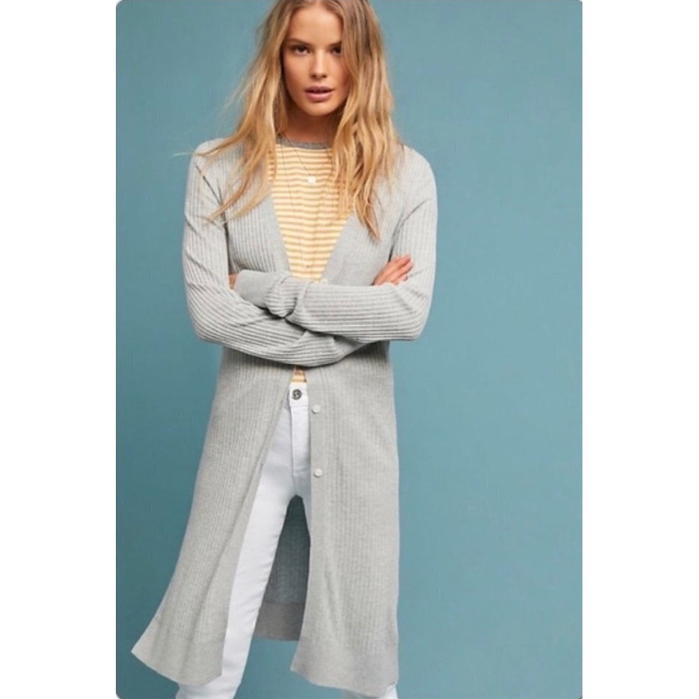 Meadow Rue Anthropologie Cardigan‎ Sweater Small Ribbed Minimalist Quiet Luxury